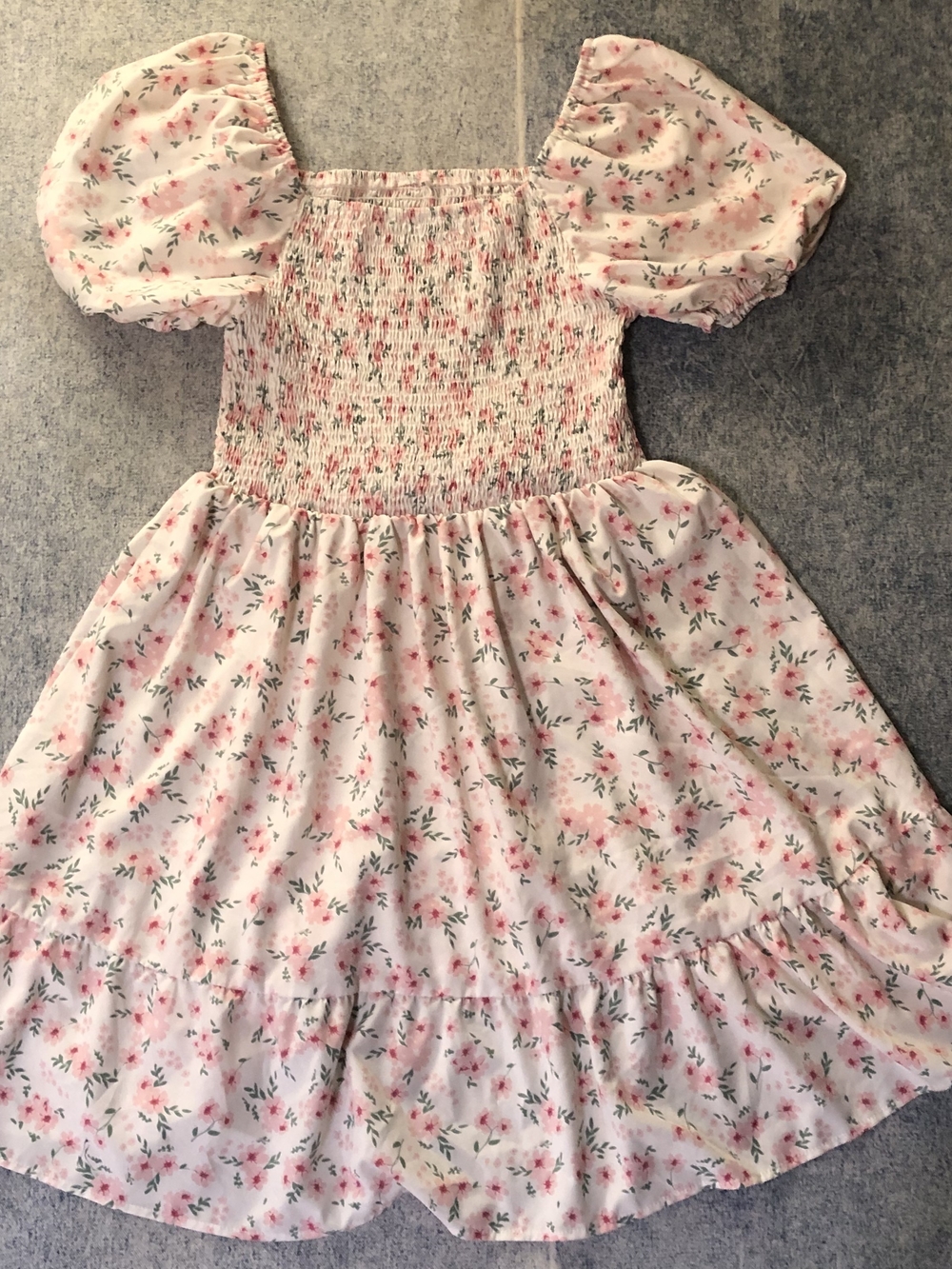 Pink Floral Smocked Mini Dress with Puff Sleeves